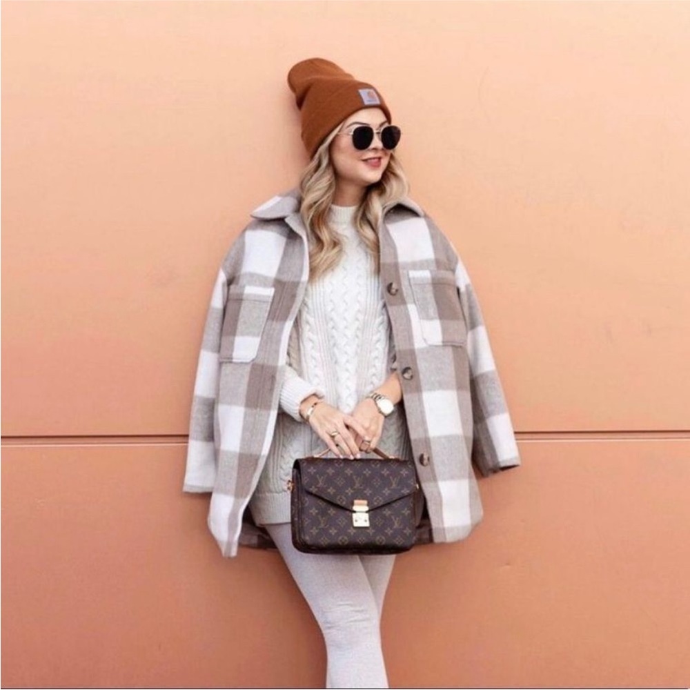 H&M oversized beige and white shacket